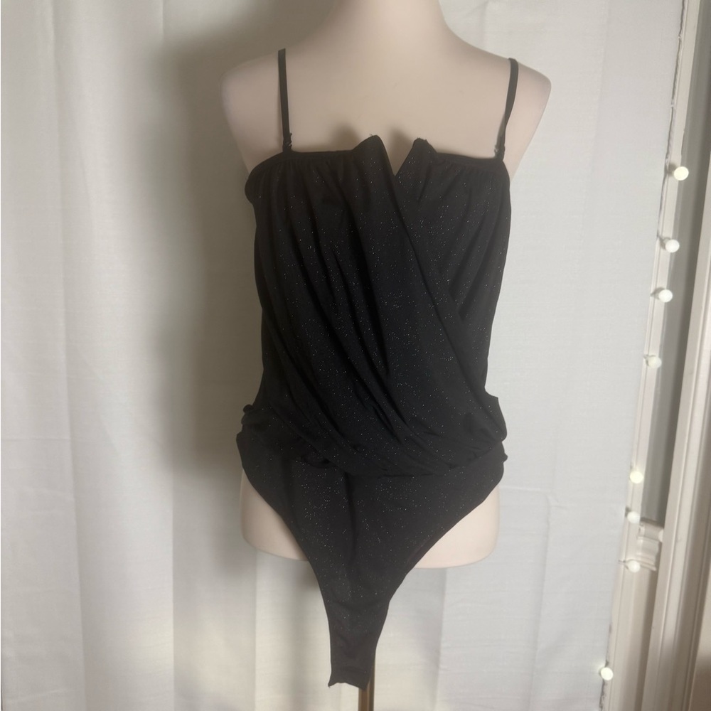 Black Sparkle Draped Bodysuit - Women